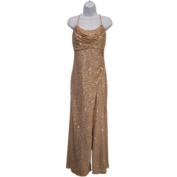 Morgan & Co Nina Sequin Gown sz 9 in Gold Prom Formal homecoming - Picture 4 of 12